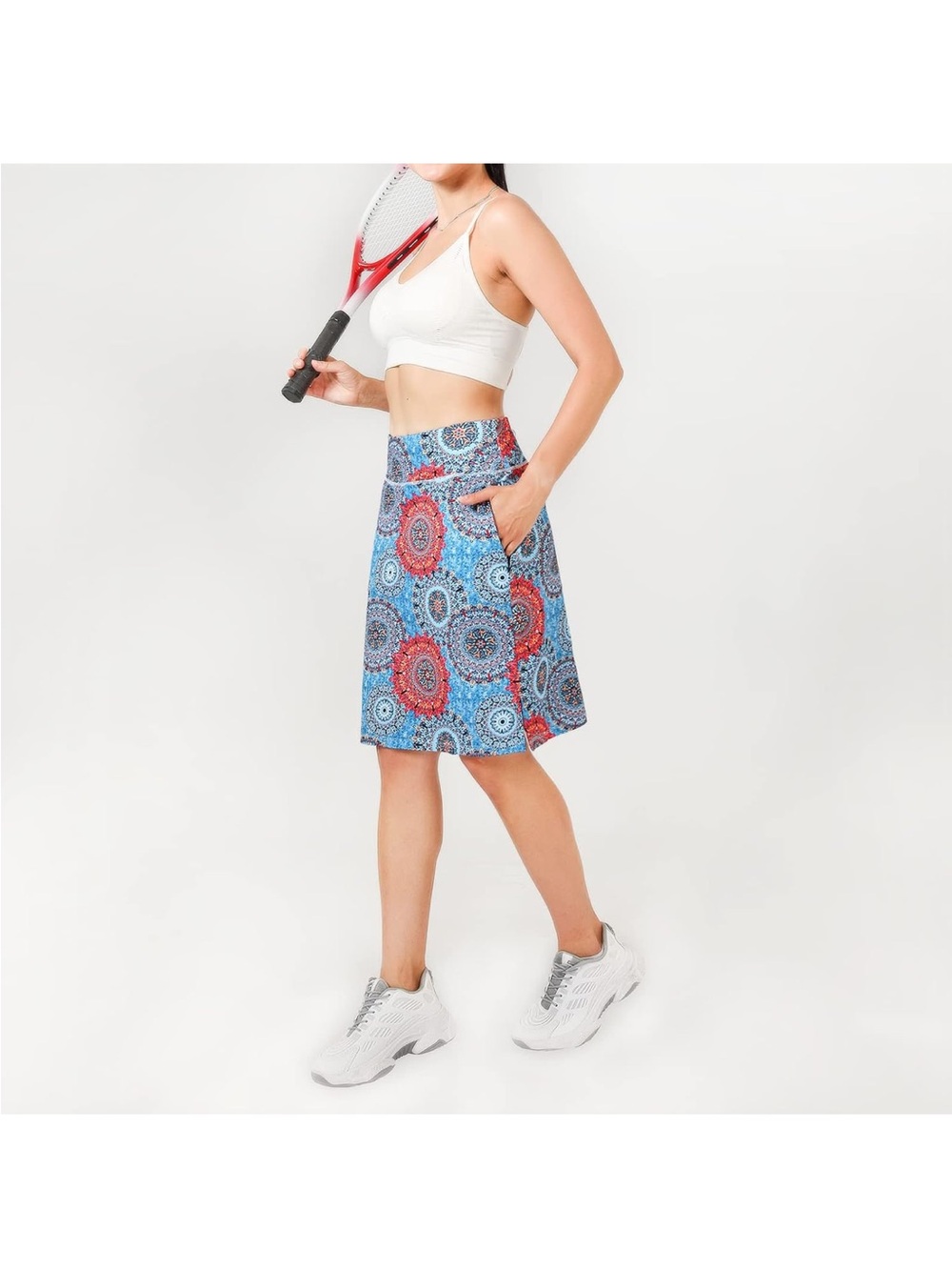 Mcedar Knee Length Skort Zipper Pockets UV Protection blue medallion size med